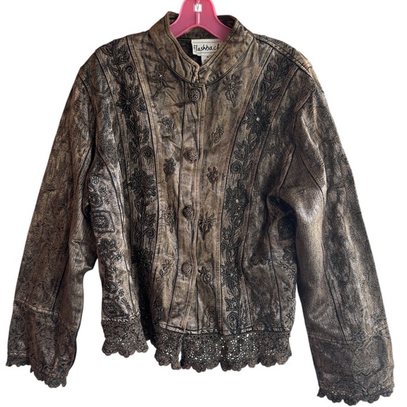 Vntg Flashback Jacket XL Embroidered Floral Lace Trim Western Prairie Corecore - Picture 1 of 14